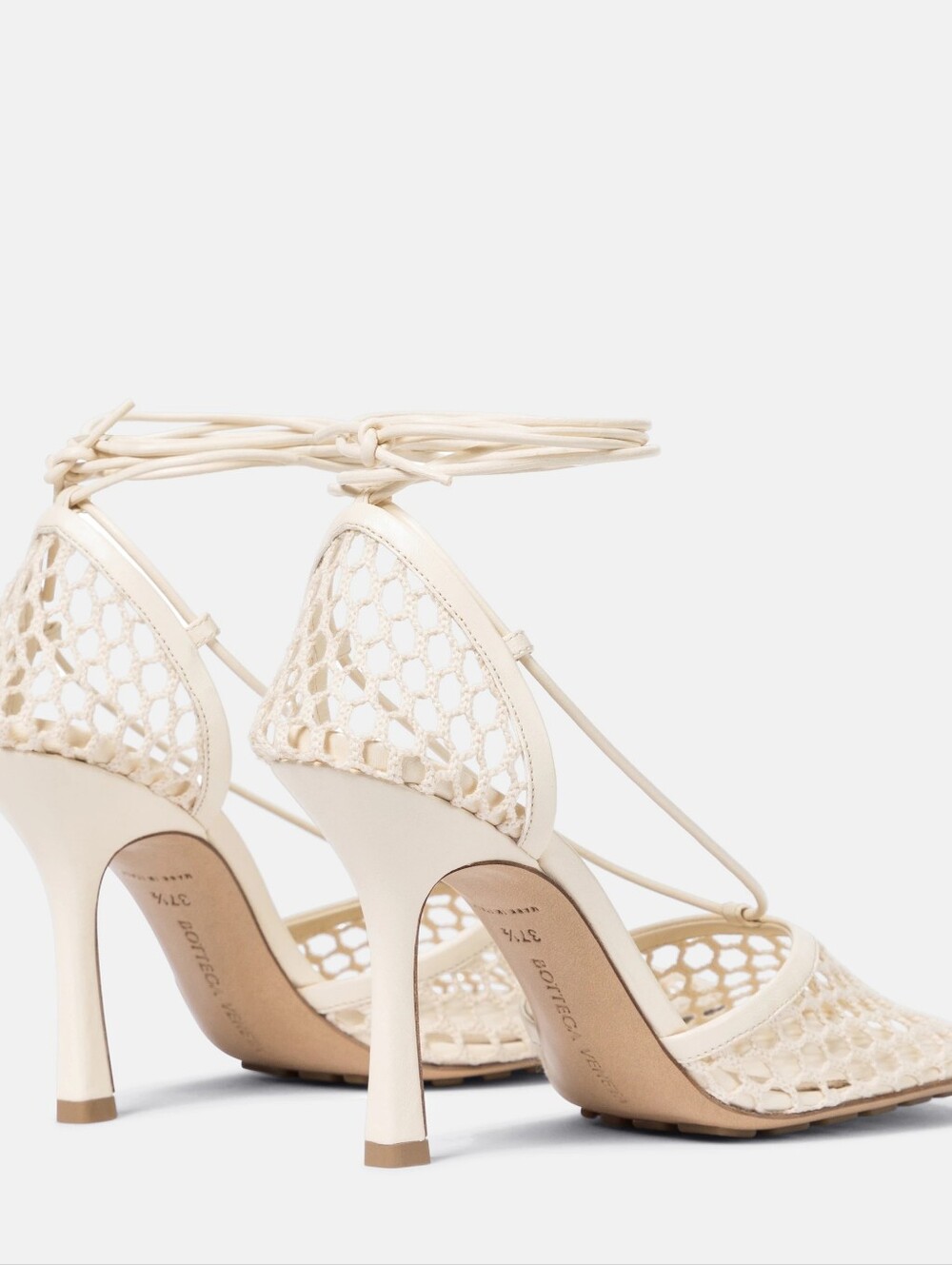 Bottega Veneta White Fishnet Lace-Up Stiletto Heels Size 7.5 - Picture 14 of 16